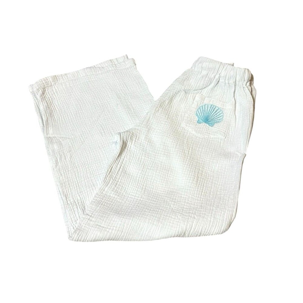 White Cotton pull on pants wide leg Just Living the Life Lightweight beachy  M